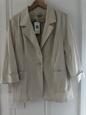 Women s Linen Blend Blazer Medium Beige Lightweight Open Front Jacket