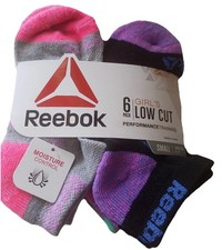 Reebok Performanc Low Cut 6 Pack Socks Girls Shoe Sz Small 4-8 Sock Sz 5-6.5 
