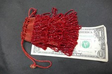 antique glass beaded draw string purse velvet lined heavy duty very good cond.