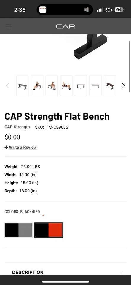 Banco de pesas plano universal Cap Strength rojo Foto 2 de 2