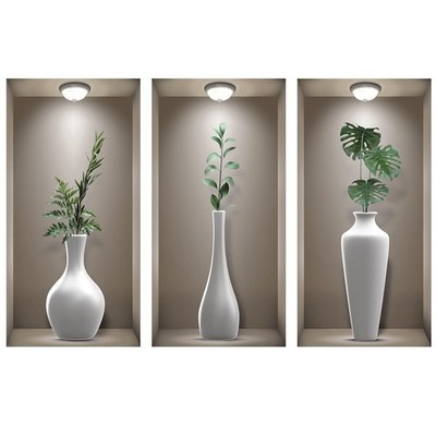 TOARTI 3D Wandbilder Aufkleber - Realistische Fensteransicht Landschaft, weiße Vase 