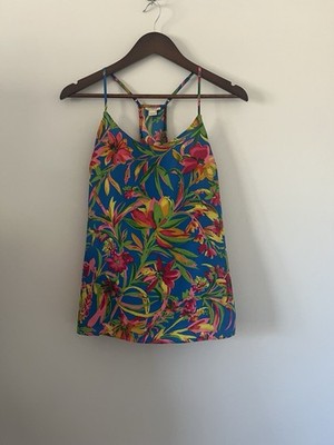 J. Crew Racerback Cami Top Sz 2 Bright Tropical Floral Print Adjustable Straps