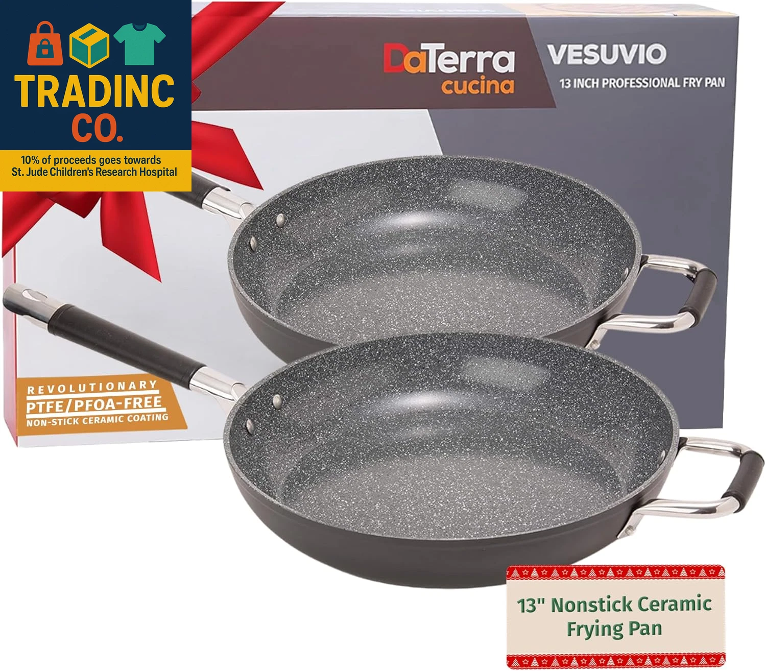 - 13" Nonstick Ceramic Frying Pan - Made in Italy - Oven Safe - High Heat Resist