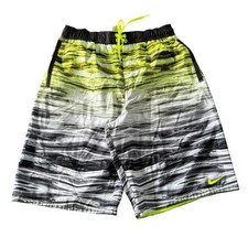 Nike Swim Trunks Shorts Men's Size 30 Gray Lined Drawstring Swoosh Surf 8" Tag M