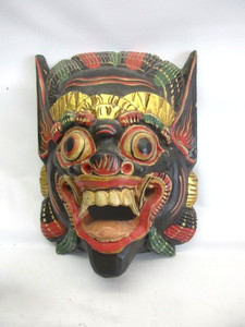 Mask Barong Lion Singh Wood Decor Wall Hand Carved Painted Hanging Balinese