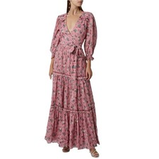 Love Shack Fancy Stormi Maxi Wrap Dress in Hollywood Pink S/M Coquette Wedding