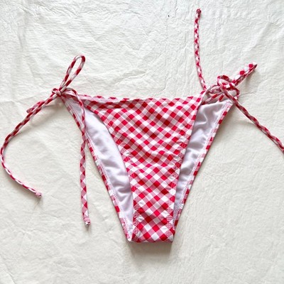 Betty Jade bikini bottoms large red white gingham side tie plaid swimsuit string