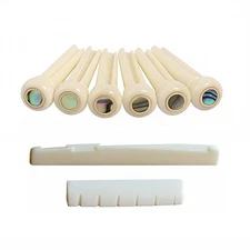 Acoustic Guitar Bone Bridge Pins W/ Abalone Dot Nuts Saddles Set for Guitar Part