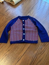 VTG Boys Girls 6 7 Red White Blue Cardigan Sweater Grandpacore