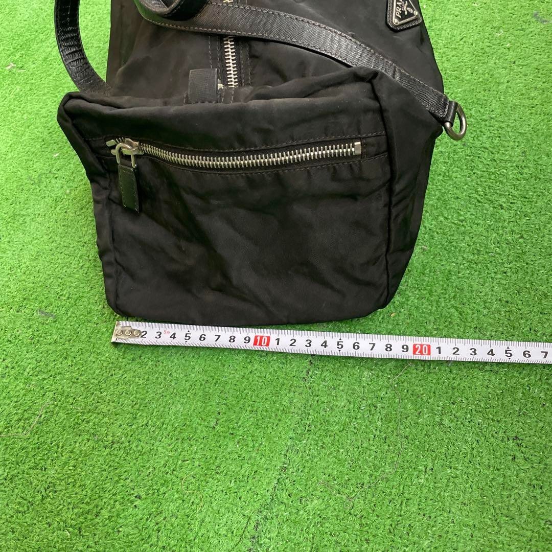 Authentic PRADA Black Nylon Leather Boston Handbag with Zipper
