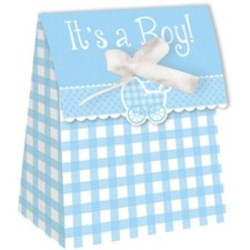Baby Shower It's a Boy Gingham Favor Boxes w/Ribbon 12 Pack 3" x 4" x 2" Paper
