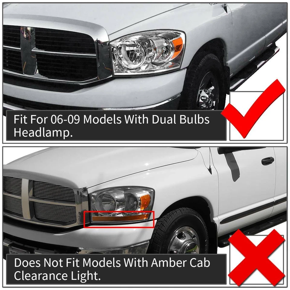 Headlights For 2006-2008 Dodge Ram 1500/2006-2009 Ram 2500 3500 Black Amber Pair - Изображение 2 из 4