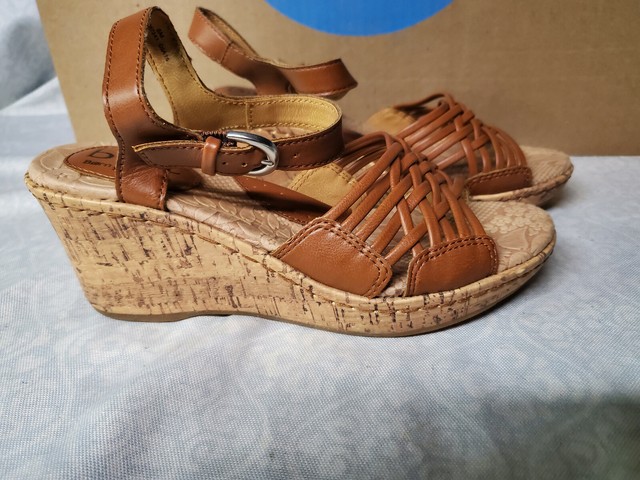 BORN Tan Leather Slingback Cork Wedge Platform Sandals Size 6M | eBay
