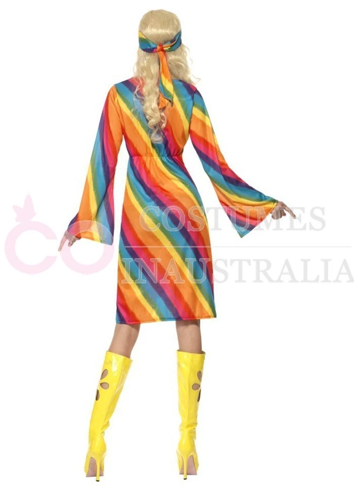 Smiffys Damas 60s 70s Retro Hippie Go Go Niña Disco Disfraz Años 60 Vestido Elegante Foto 4 de 4