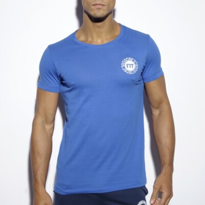 ES COLLECTION - TS172 NEVER BACK DOWN U-NECK T-SHIRT blau (Gr. XL)