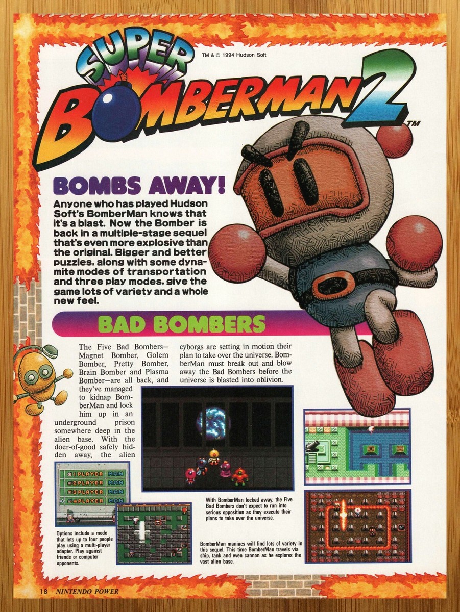 1994 Super Bomberman 2 SNES Print Ad/Poster Original Authentic