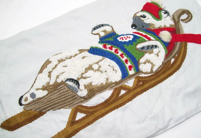 Pottery Barn Polar Bear on Sleigh Lumbar Embroidered Sofa Toss Pillow Cover New - Image 3 of 4