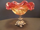 VINTAGE MURANO TWO TONE RUBY RED HAND BLOWN GLASS BOWL FOOTED METAL BASE
