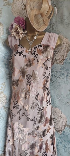 Jacques Vert Dress Jacket Beige Taupe Cream Floral Silk Evening Wedding 18 20 - Picture 20 of 23