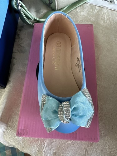 De Blossom Girl Harper-27 Toddler Blue Rhinestone Bow  Flat Shoes - Picture 3 of 7