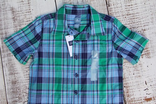 GAP Kids Boys Size 4 Blue Green Plaid Short Sleeve Dress Shirt NEW - Picture 3 of 4