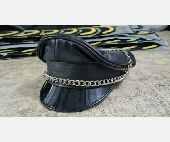 Leather peaked cap deals