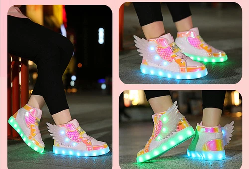 LED Leuchtende USB Sneaker Turnschuhe Kinder Mädchen Flügel Blinkschuhe Gr.27-37 - Bild 17 von 28