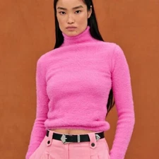 Source Unknown Pink Fuzzy Turtleneck Sweater Worn Once