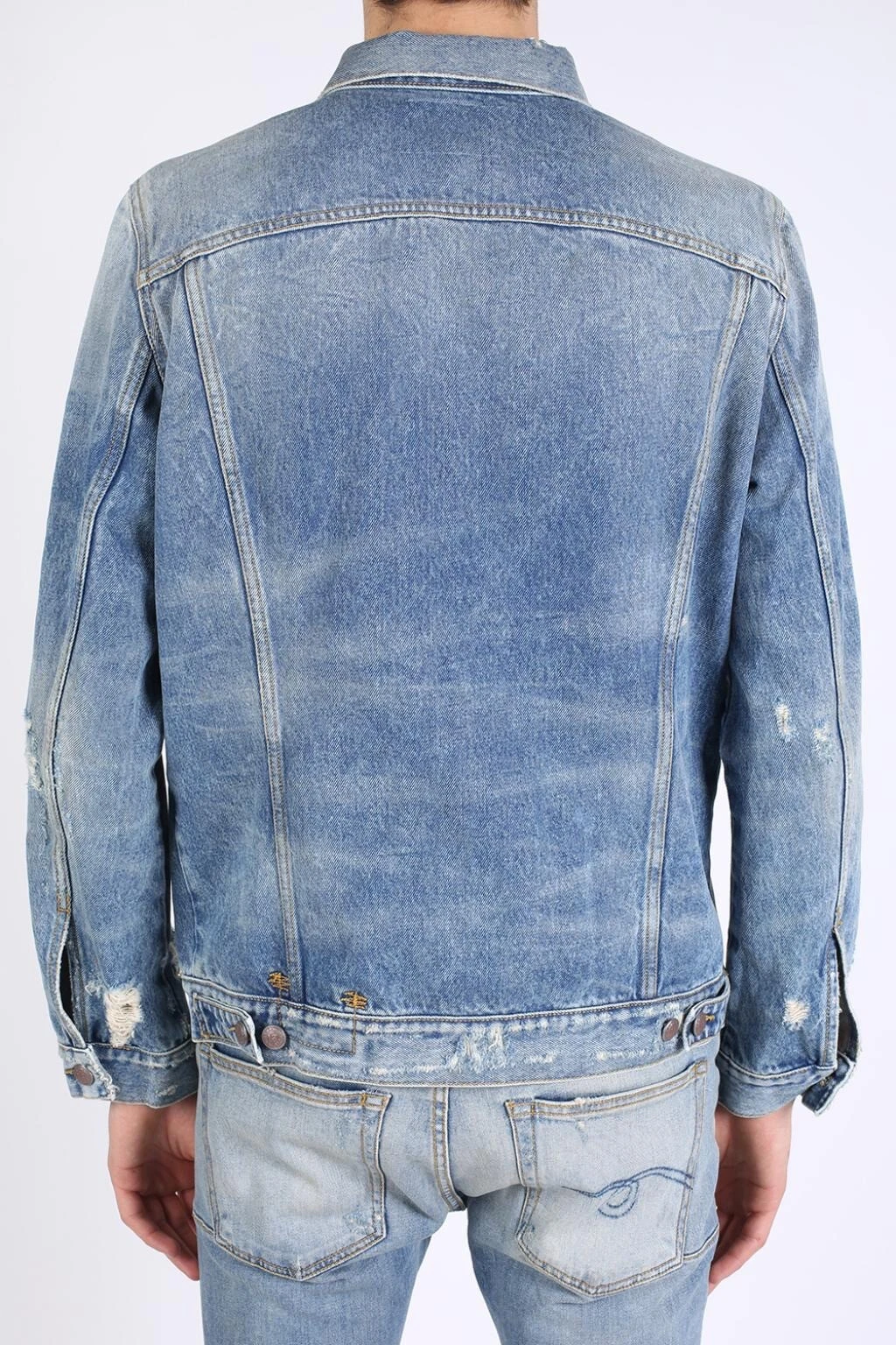 $1250 R13 Distressed Zipper Trucker Blue Jacket Large - product detail image 14