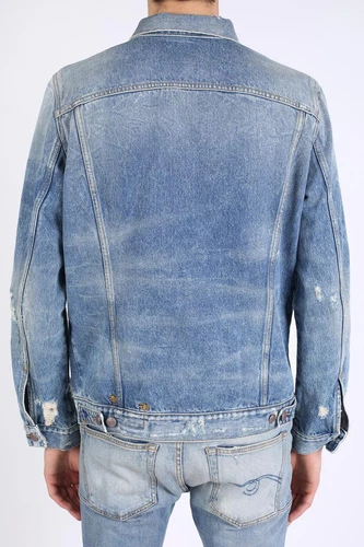 $1250 R13 Distressed Zipper Trucker Blue Jacket Large image 14