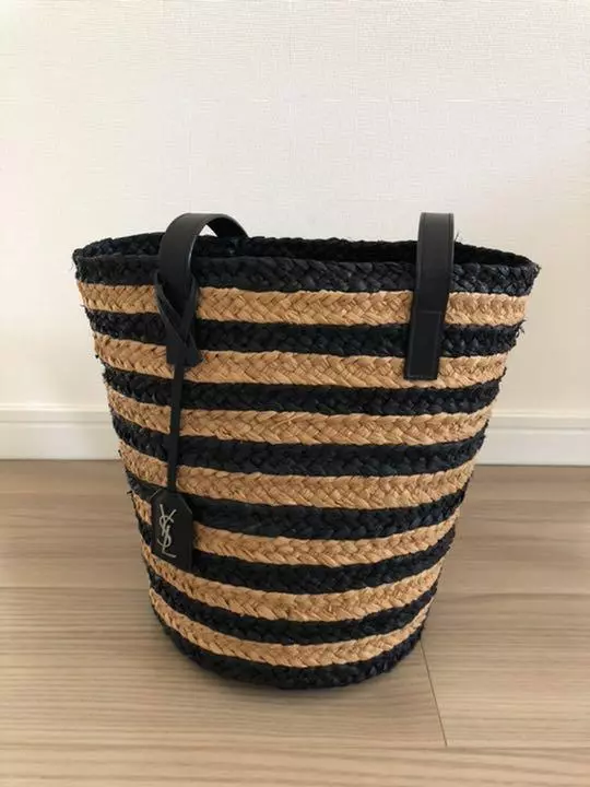 Saint Laurent Ysl Small Basket Raffia Tote Bag