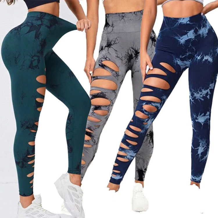 Women's Cutout Ripped Workout Leggings Scrunch Butt Lift Tummy Control Gym  Pants