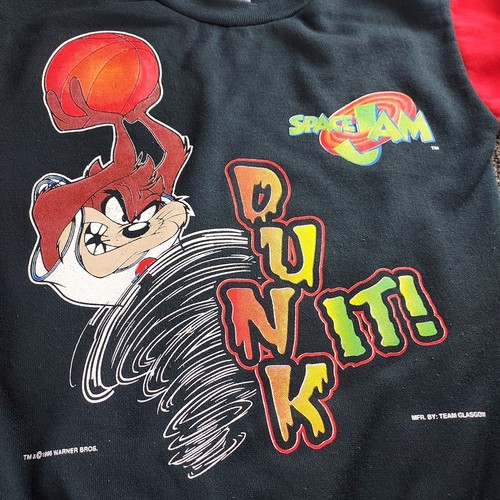 Vintage 1996 Space Jam Boys Black Red Taz Sweatshirt Youth Size 14 - Picture 4 of 9