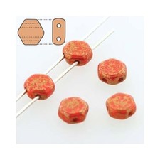 Honeycomb Czech Beads 2 Hole Hexagon 18224 Red Lumi Opaque 2Strand 60bead