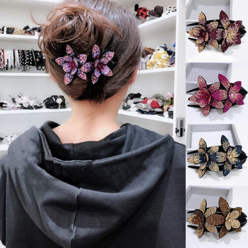 Damen Strass Blume Haarklammer Clip Griff Haarspange Haarnadel Fein Zubehör # K