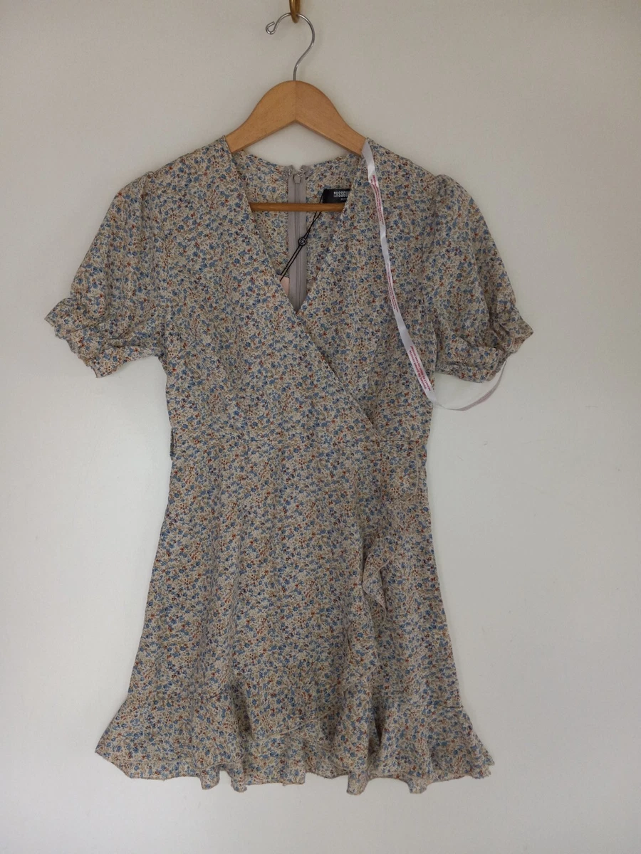 Missguided blue floral hot sale ruffle tea dress