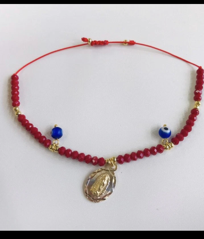 Pulsera Roja Virgen de Guadalupe, Oro Laminado 18k, Buena Suerte y Malas Vibras - Imagem 4 de 4