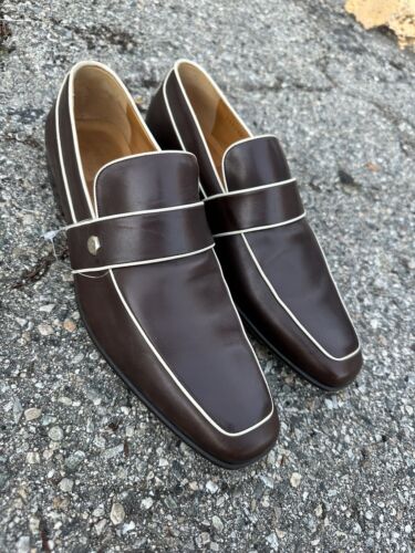 Men’s GUCCI  Rare Brown w/ White Piping LOAFER SHOES 43 /9.5 US MSRP:$900+ - Picture 1 of 13
