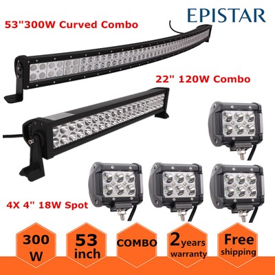 53" 300W Curved LED Light Bar 4" Spot Pod Lights Off-road Jeep Ford 22" 120W 53" 300W Curved LED Light Bar 4" Spot Pod Lights Off-road Jeep Ford 22" 120W