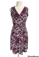 MIX Floral Jersey Burgundy Mini Fit & Flare V-Neck Dress Women Size M Sleeveless