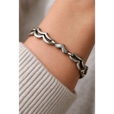sterling modernist Modernist Sterling Silver Wide Link Bracelet with Overlapping Disc Design — listing 5