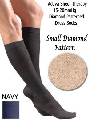 Activa Sheer Therapy (Diamond Pattern) Dress Socks 15-20 (Navy) X-Large