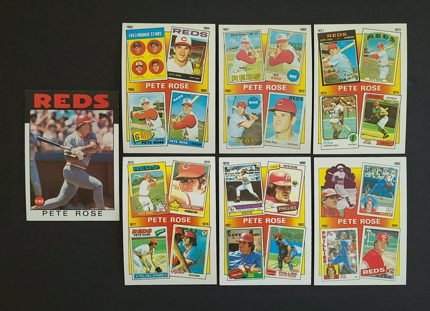 1986 Topps The Pete Rose Years Set Cards #1 thru #7 - Cincinnati Reds