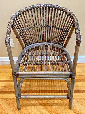 Vintage Rattan/Bamboo Barrel Back Chair with Solid Seat