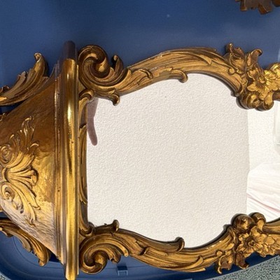 Ornate Gold Arched Wall Mirror with Shelf, Victorian Style, 24x10x6 in, Used