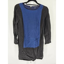 Madewell Centerpiece Silk Blend Dress Size S Color Block Black and Blue