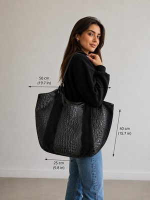 Große, schwarze Genuine Ledertasche, made in Italy  viel Platz   ungetragen