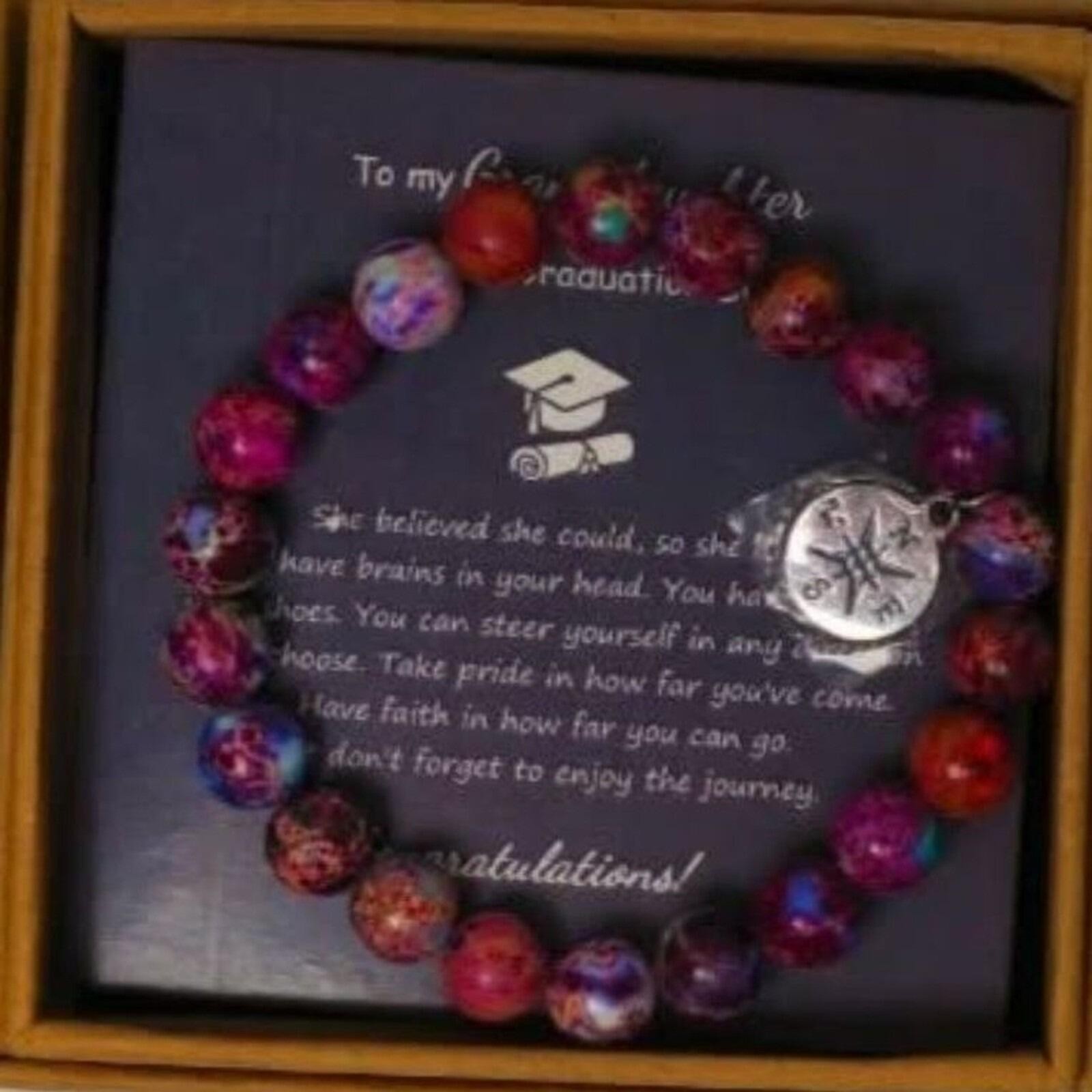 Granddaughter Graduation Gift Compass Charm Bead Bracelet