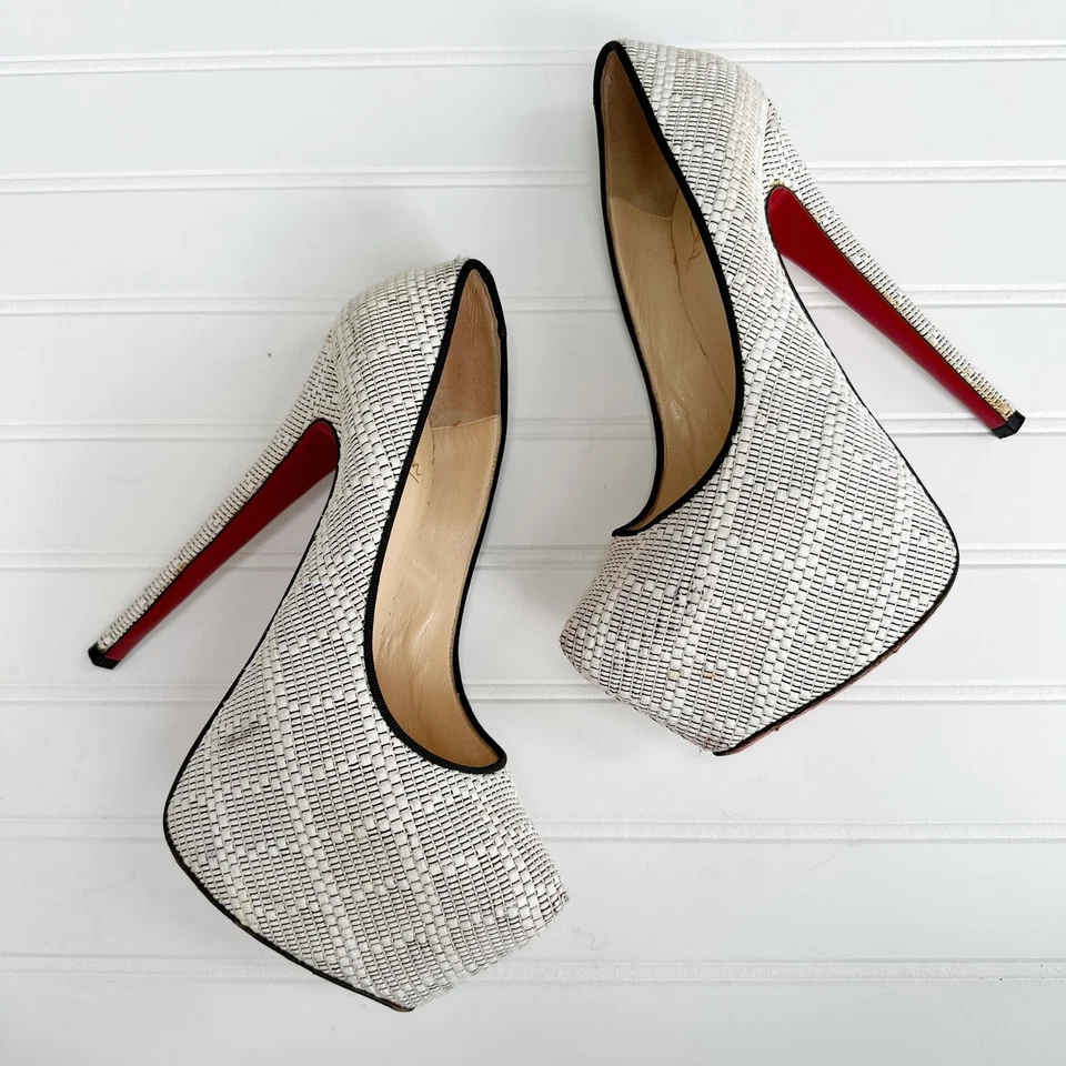Christian Louboutin Rafia Narciso Plataforma Y2K Vintage Bombas Negro Blanco Foto 2 de 4
