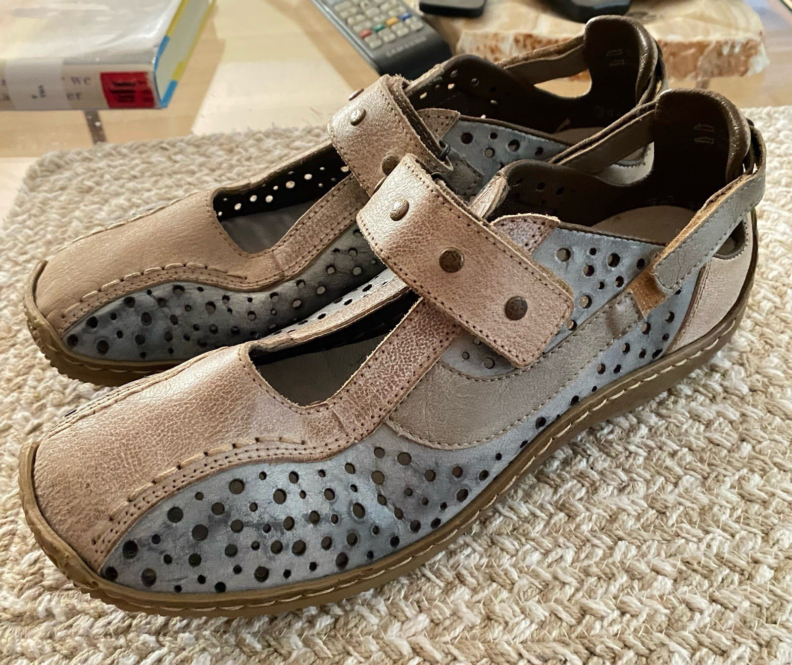 SAOLA Rieker scarpe antistress donna 38 Mary Jane blu grigio beige cinturino suola comoda